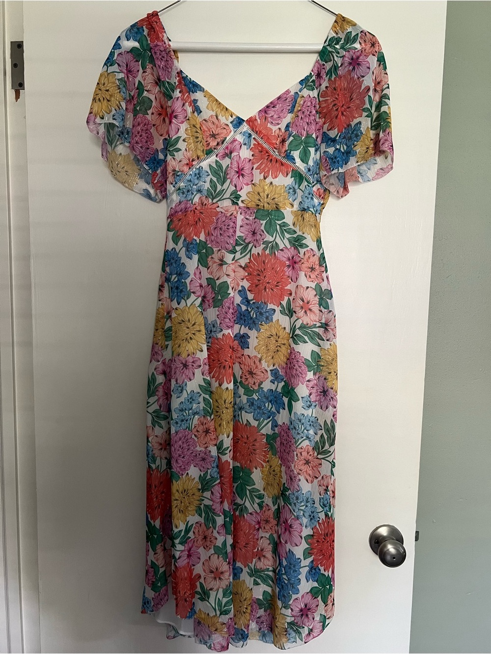 Adelyn Rae White Midi Dress with Multi-Color Floral Print